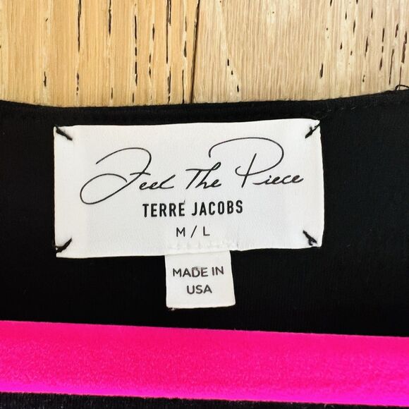 Terre Jacobs Black Cutout Back Dress M/L Casual Comfy Stretch Knit Minimalist - Picture 2 of 8